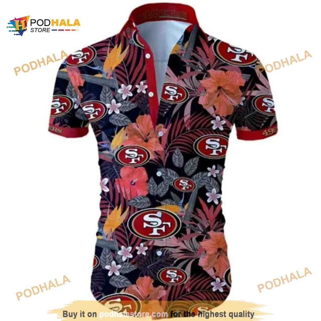 San Francisco 49ers Hawaiian Shirt With Tropical Floral Design