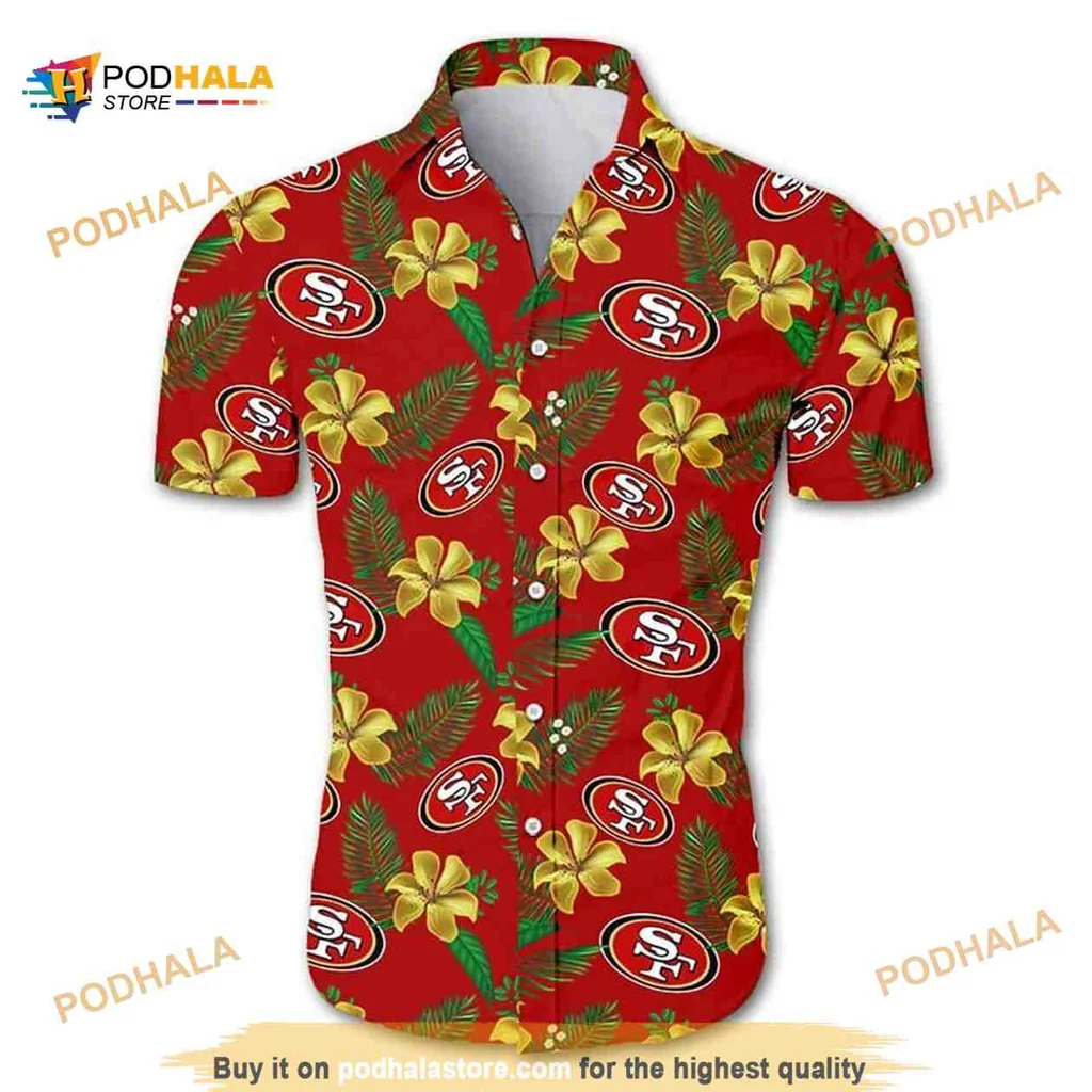 San Francisco 49ers Hawaiian Shirt With Tropical Hibiscus Design