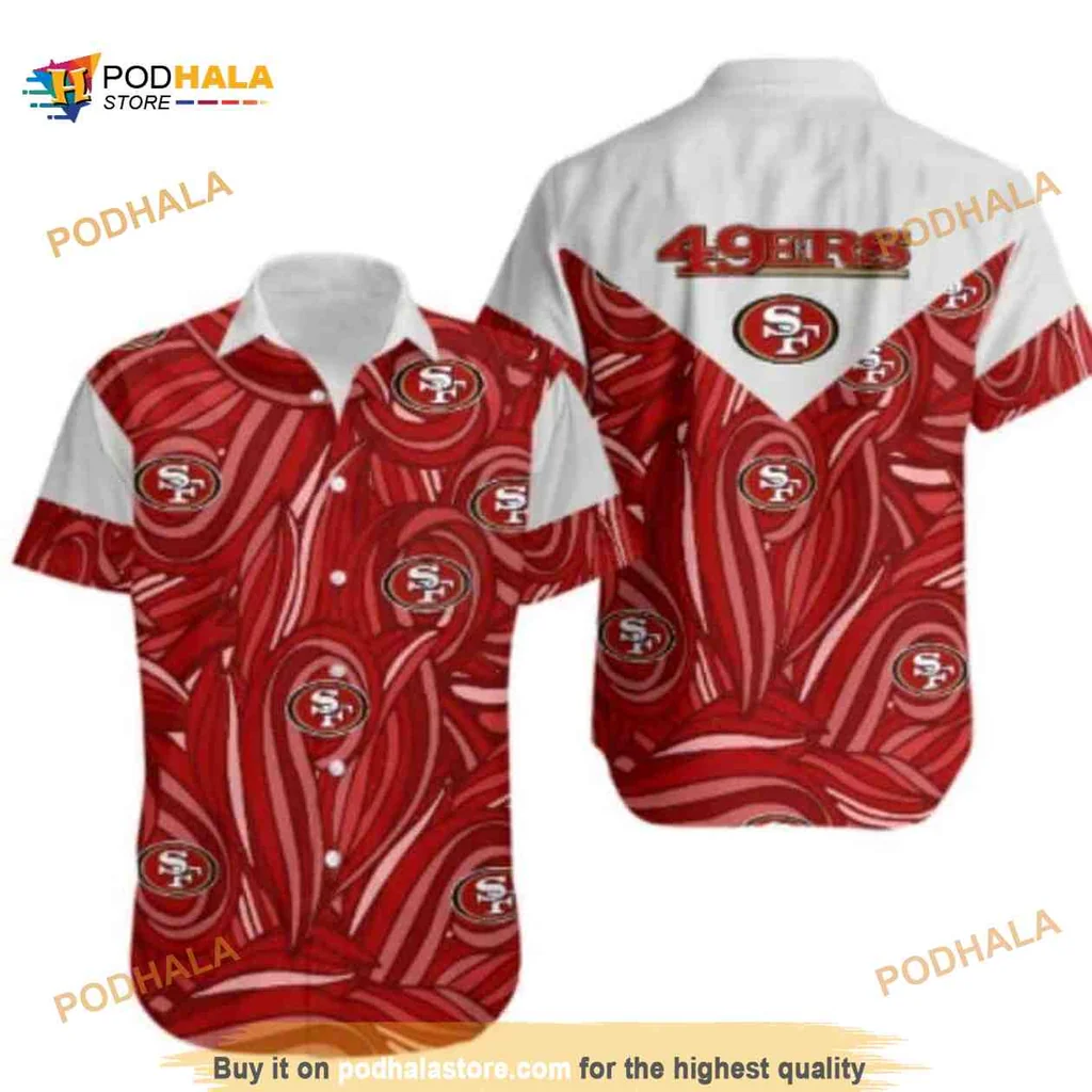 San Francisco 49ers Hawaiian Shirt With Tropical Leaf Design