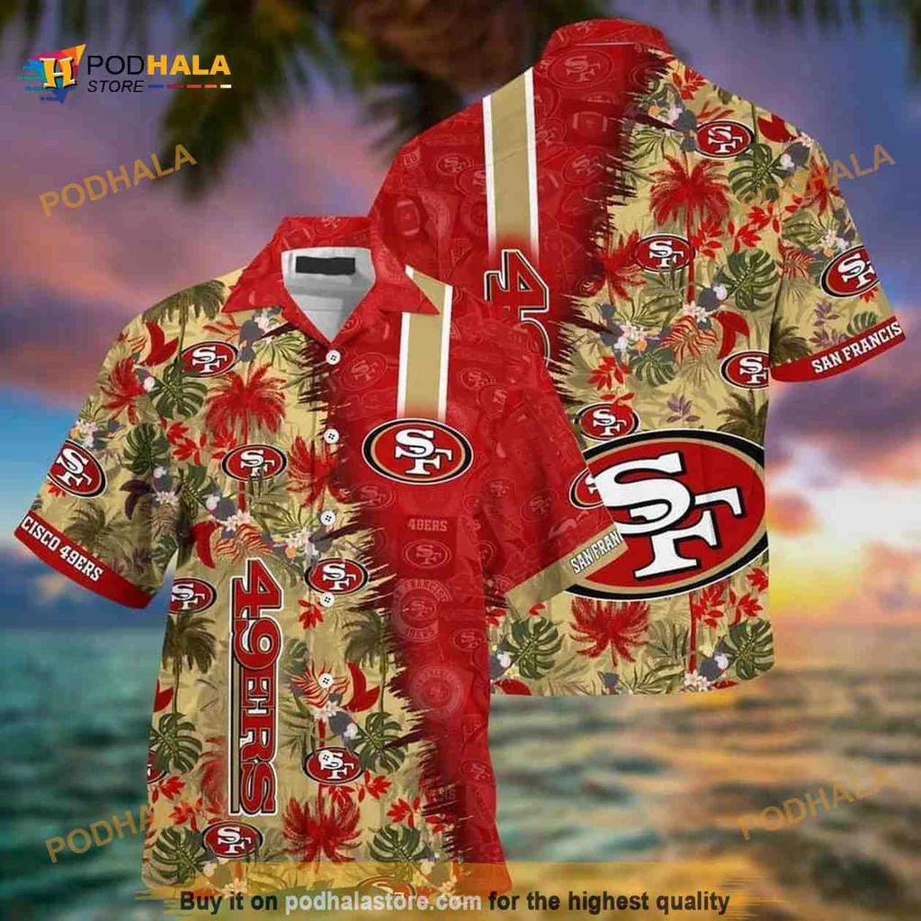 San Francisco 49ers Hawaiian Shirt With Tropical Print And Team Logo
