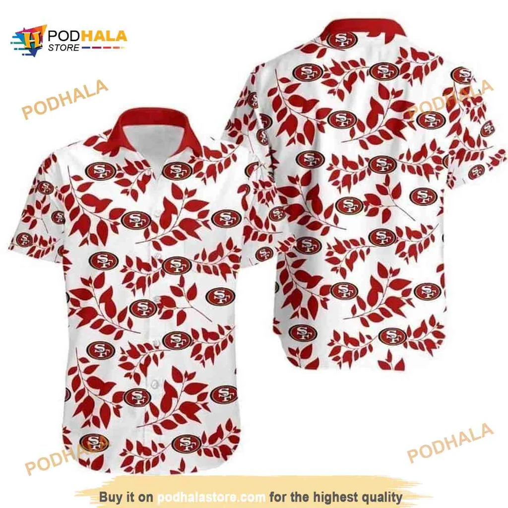 San Francisco 49ers Hawaiian Shirt With Tropical Red Leaf Design