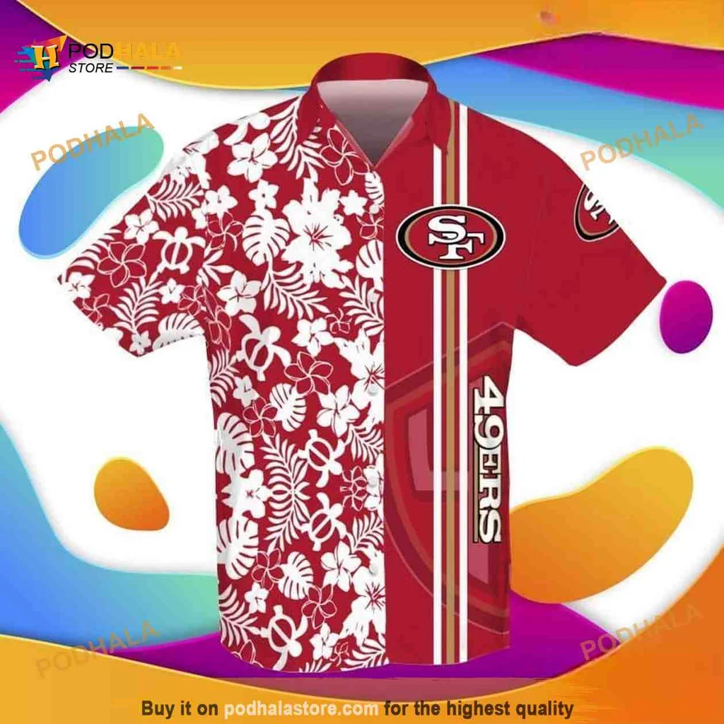 San Francisco 49ers Hawaiian Shirt With Turtle And Flower Pattern