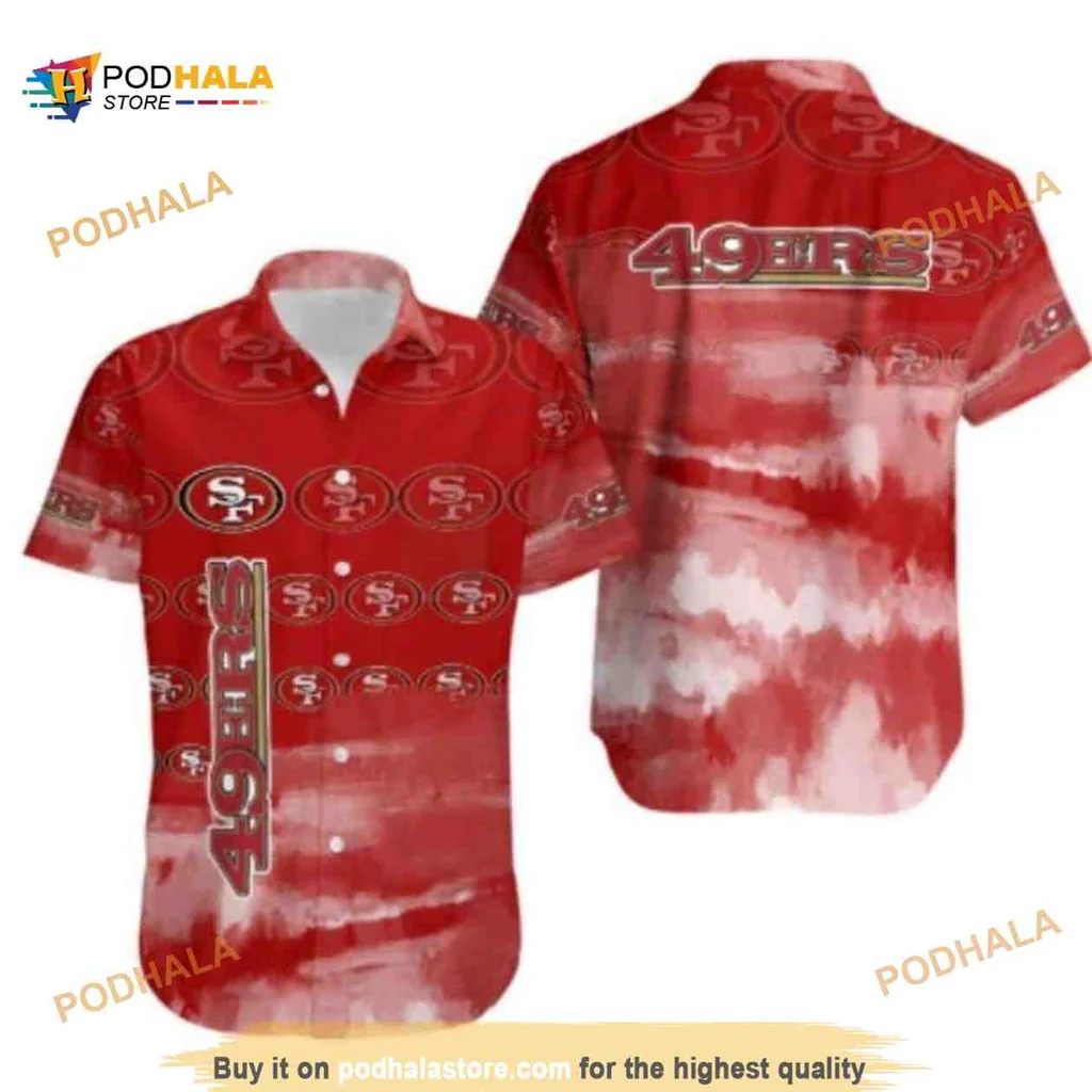 San Francisco 49ers Hawaiian Shirt With Vibrant Red Watercolor Design