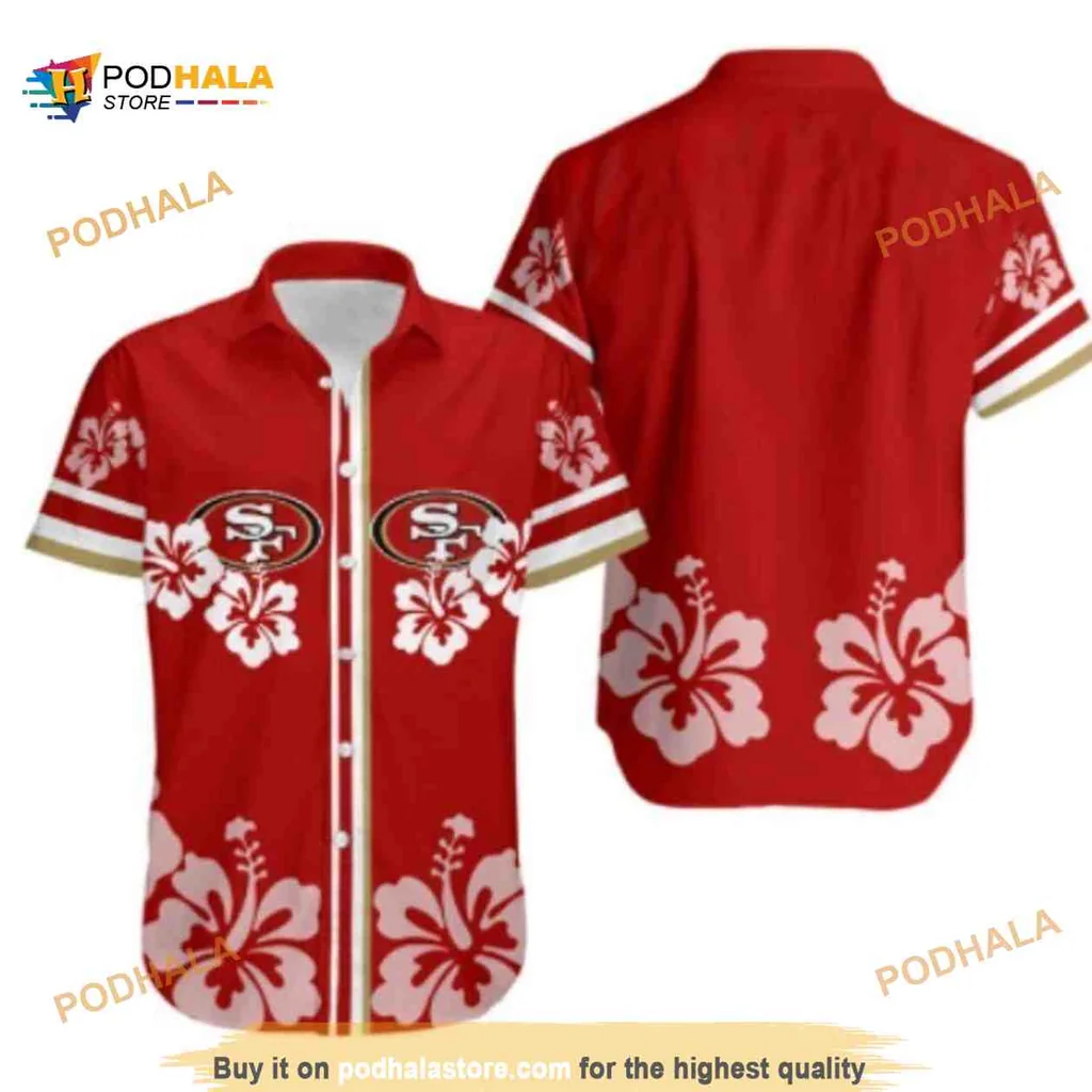 San Francisco 49ers Hibiscus Aloha Shirt With Red Floral Design