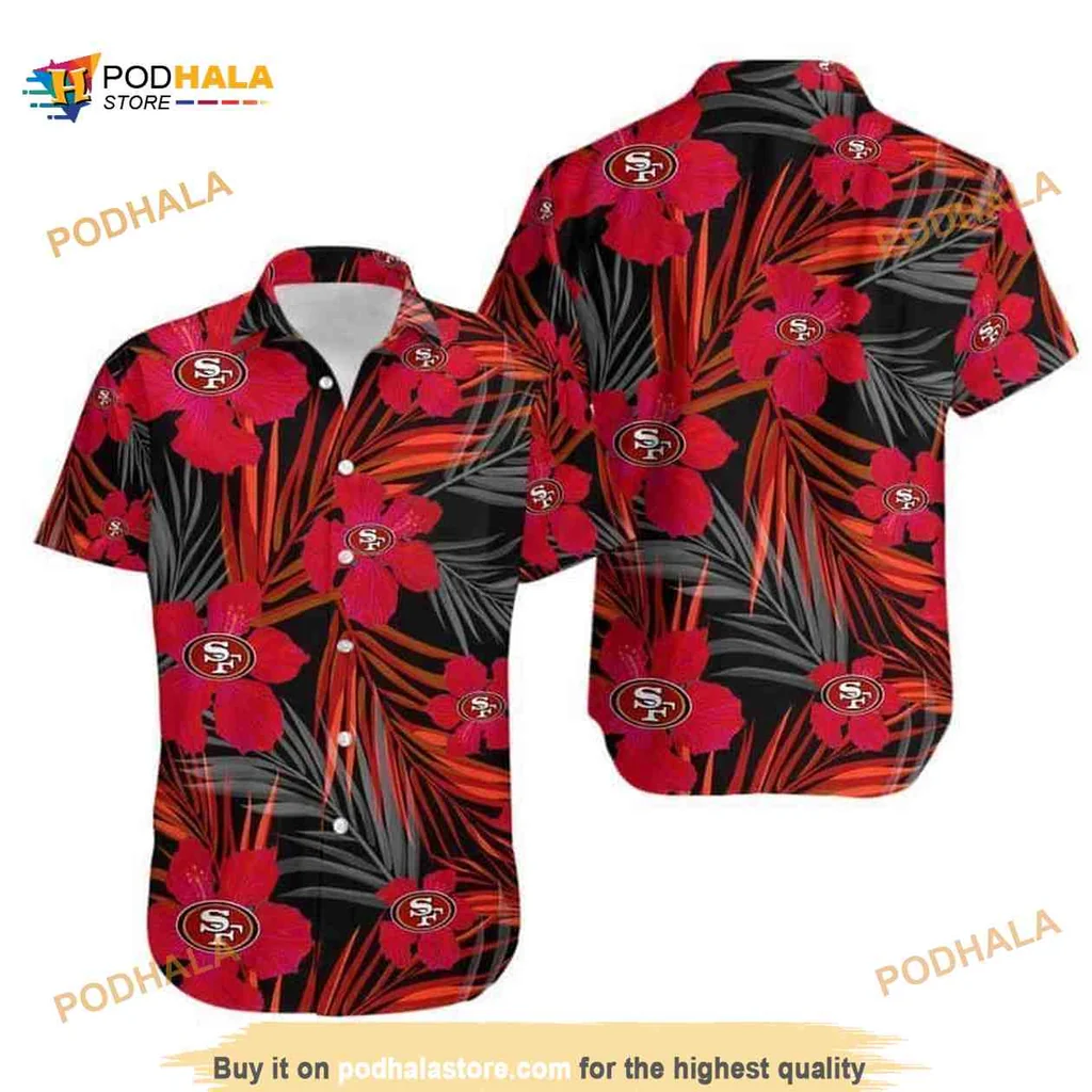 San Francisco 49ers Hibiscus Aloha Shirt With Tropical Floral Design