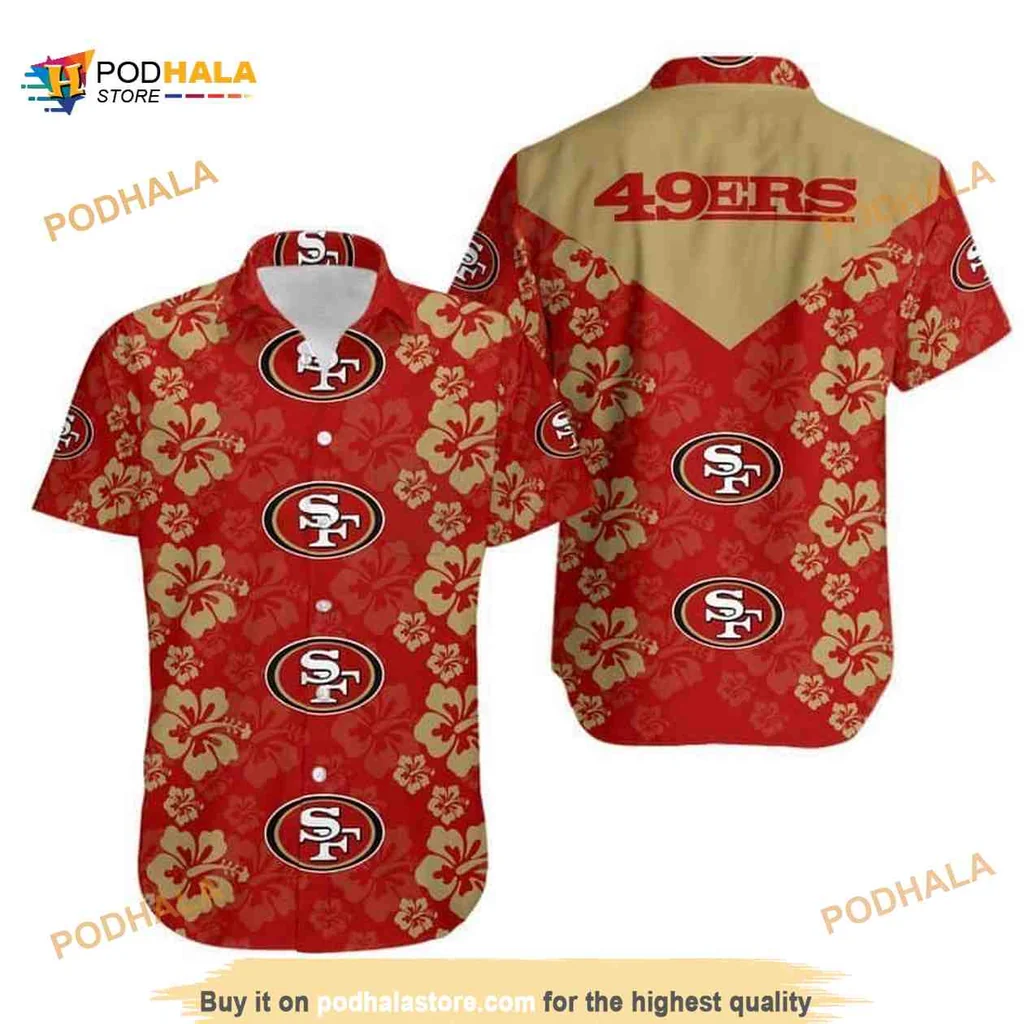 San Francisco 49ers Hibiscus Hawaiian Shirt With Bold Team Logos