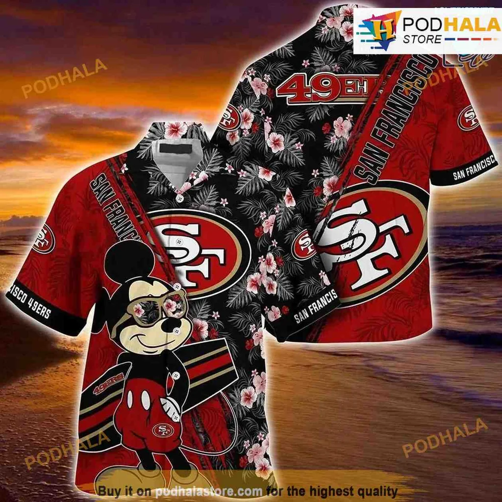 San Francisco 49ers Mickey Mouse Hawaiian Shirt With Floral Pattern