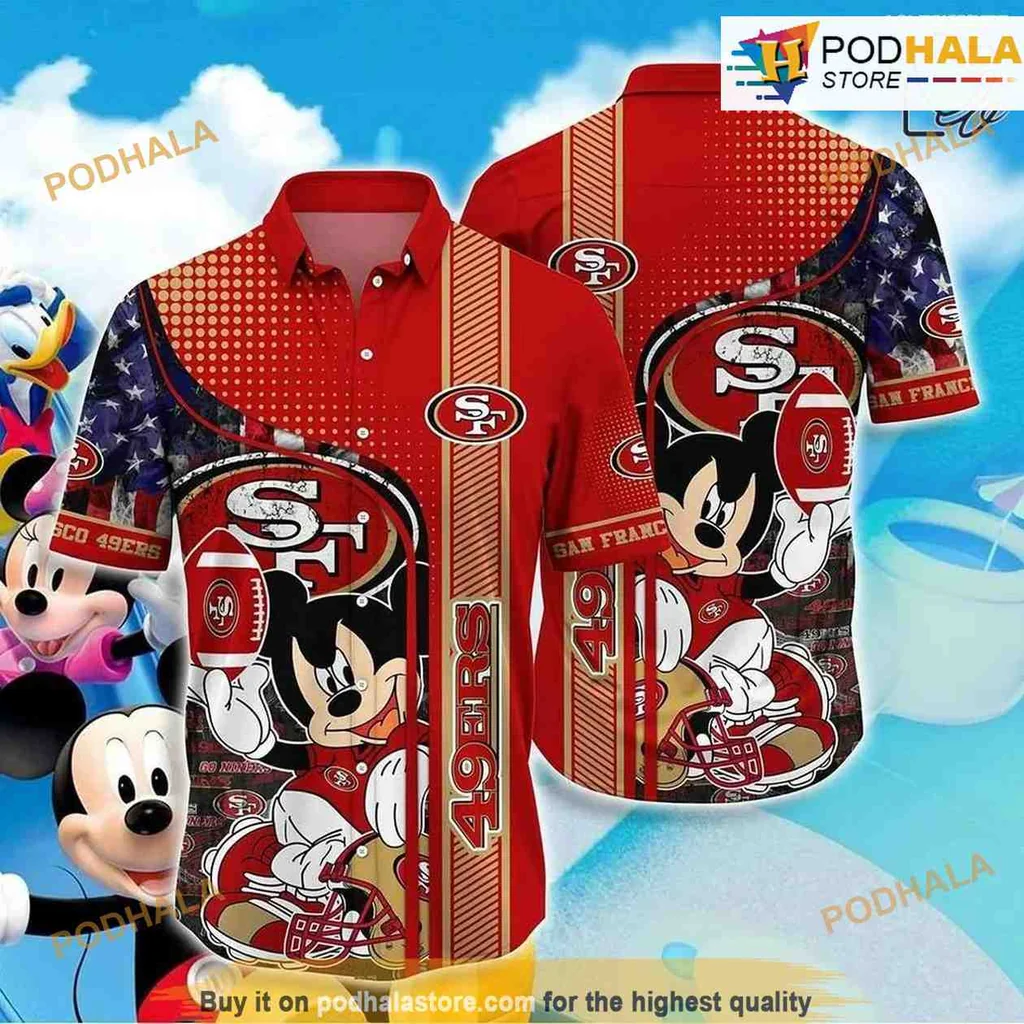 San Francisco 49ers Mickey Mouse Hawaiian Shirt With Patriotic Design