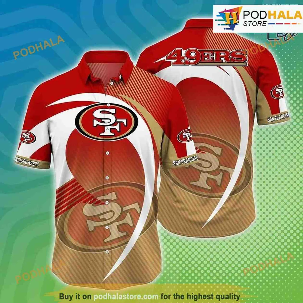 San Francisco 49ers Red Hawaiian Shirt With Bold Logo And Wave Design