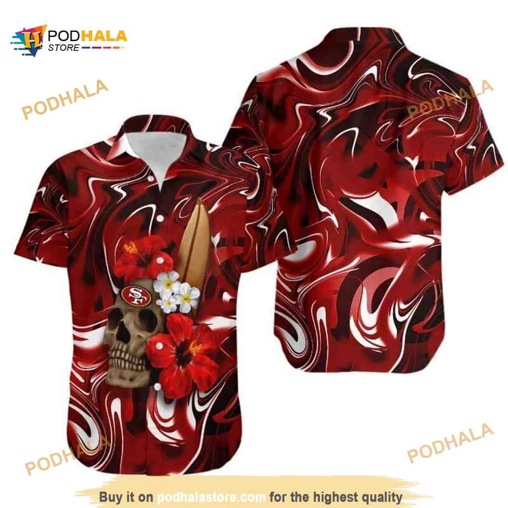 San Francisco 49ers Skull Hibiscus Shirt, Tropical Aloha Style