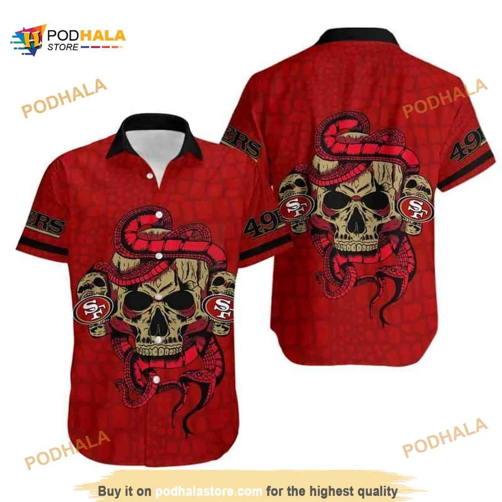 San Francisco 49ers Snake Skull Hawaiian Shirt, Edgy Fan Apparel