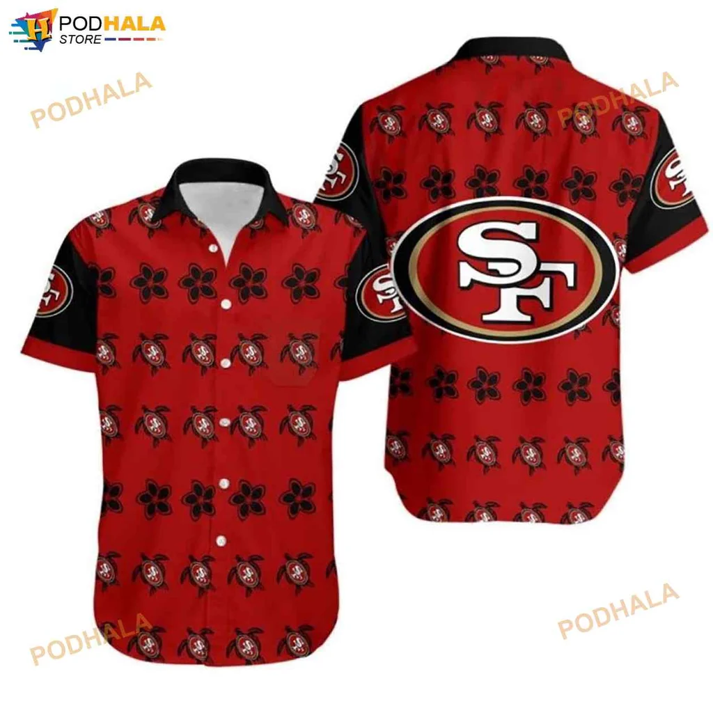 San Francisco 49ers Turtle Hawaiian Shirt With Floral Motif
