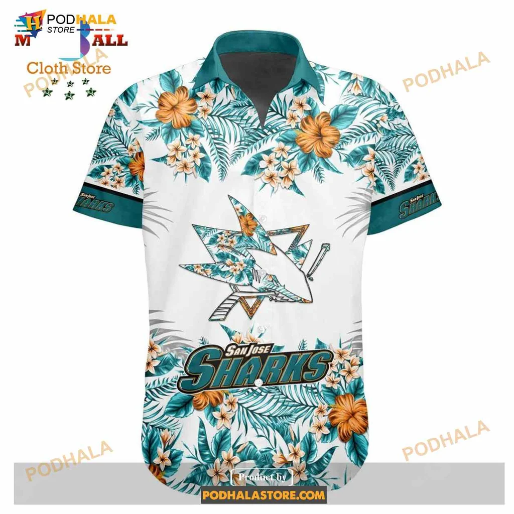 San Jose Sharks Hawaiian Shirt With Colorful Floral Design