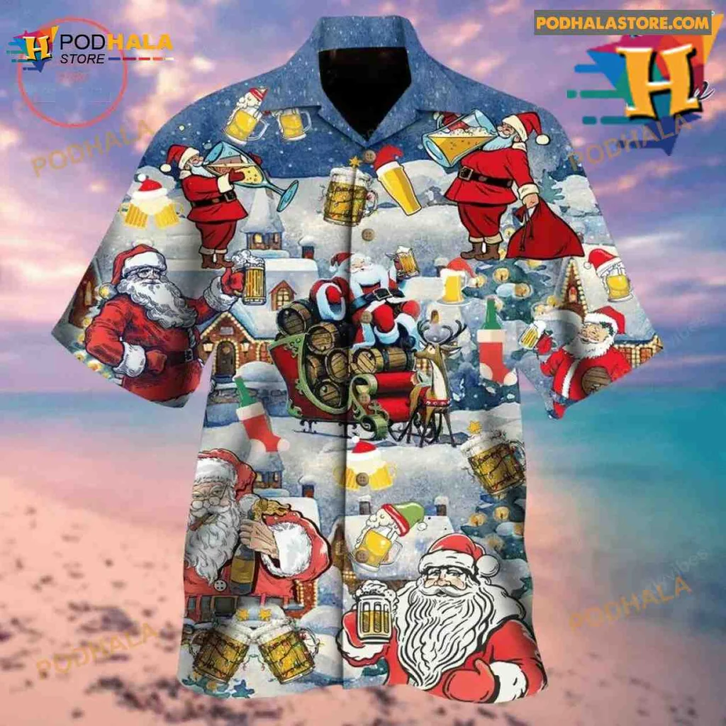 Santa Claus Beer Hawaiian Shirt, Festive Christmas Design With Holiday Cheer