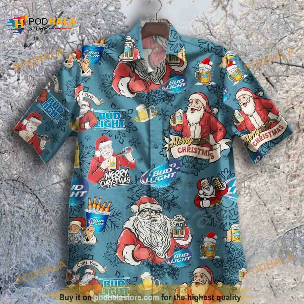Santa Claus Beer Hawaiian Shirt, Merry Christmas Tropical Design