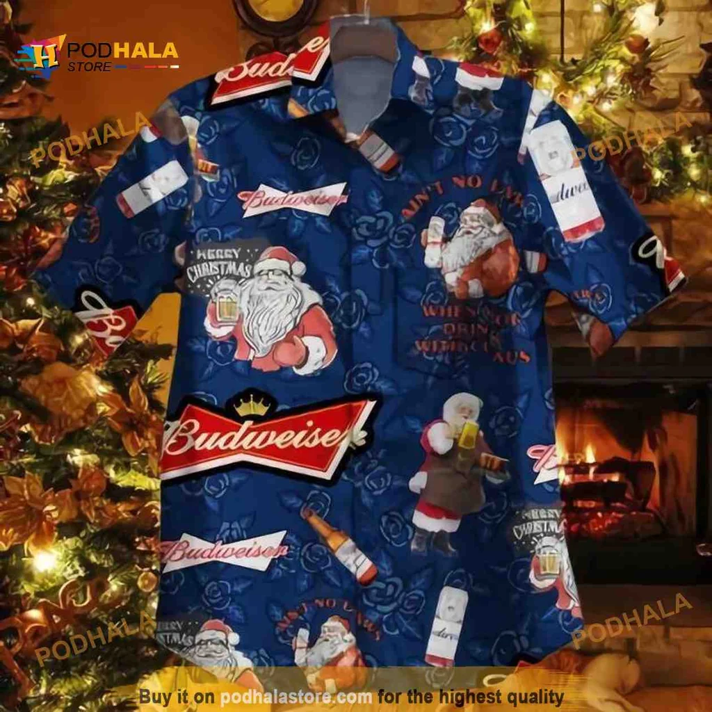 Santa Claus Beer Lover Hawaiian Shirt With Budweiser Design