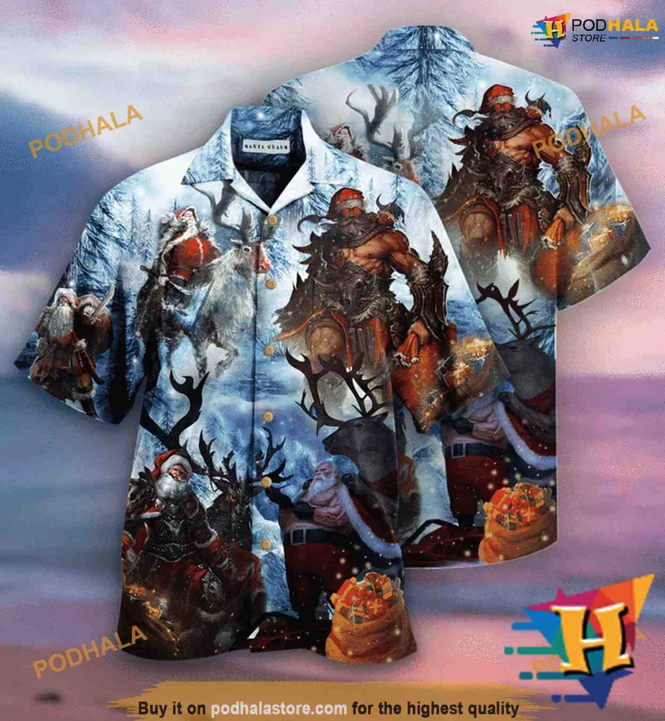 Santa Claus Christmas Aloha Shirt With Festive Winter Wonderland Design
