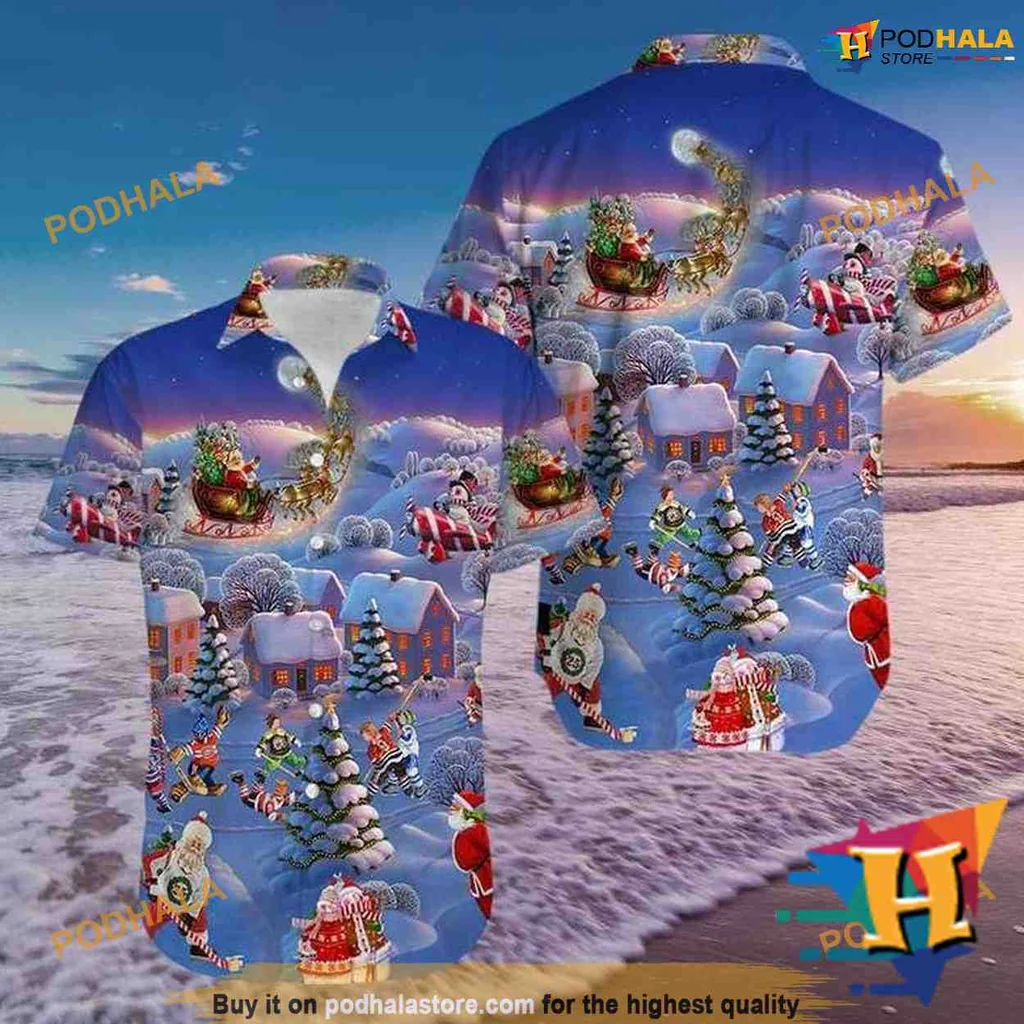 Santa Claus Christmas Hawaiian Shirt Featuring Festive Winter Wonderland Design