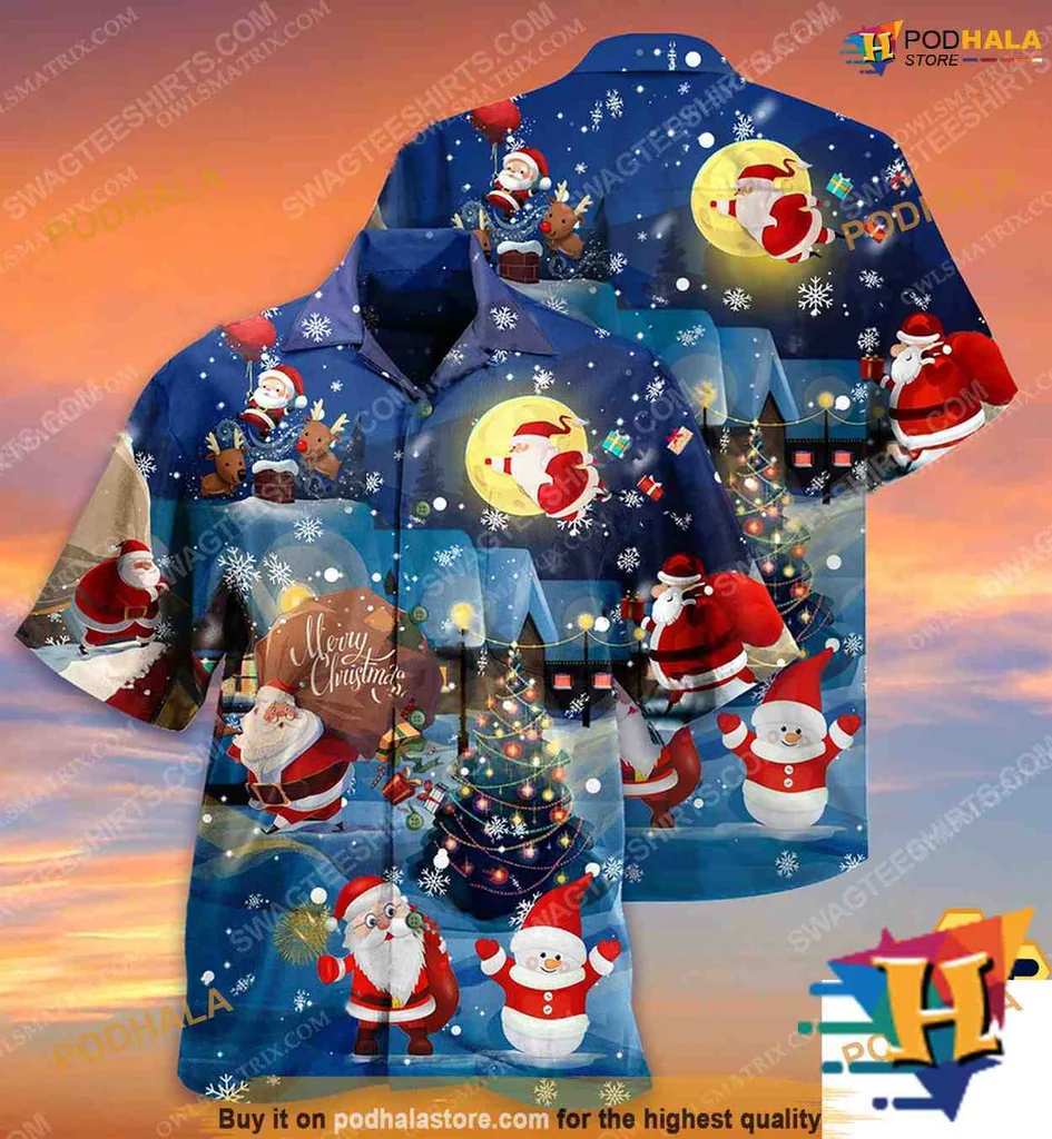 Santa Claus Christmas Hawaiian Shirt With Festive Winter Scene