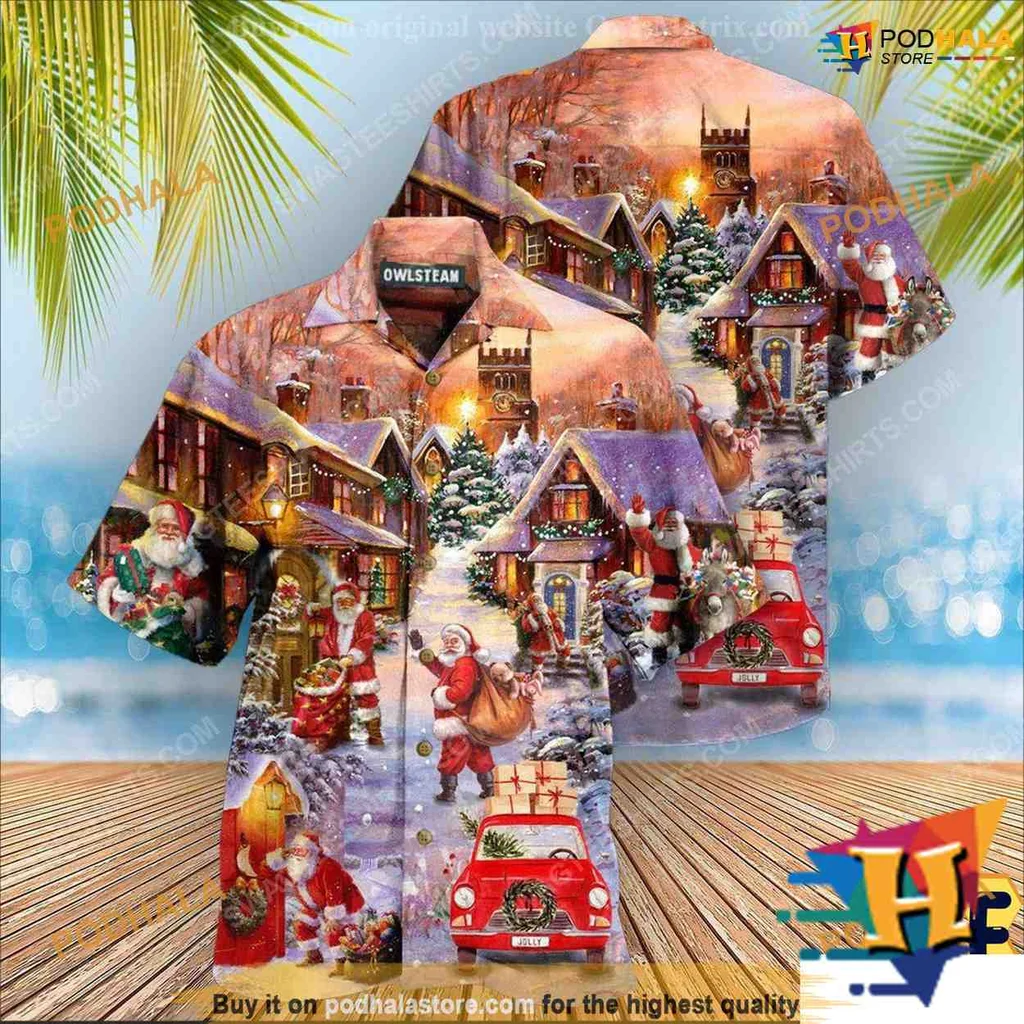 Santa Claus Christmas Hawaiian Shirt With Whimsical Holiday Scene