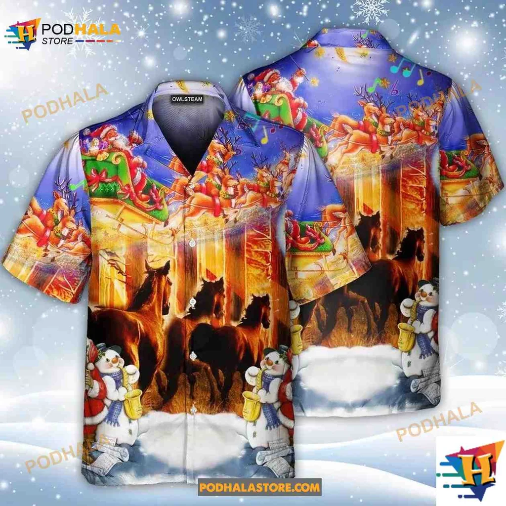 Santa Claus Horse Christmas Hawaiian Shirt, Festive Holiday Apparel For Horse Lovers