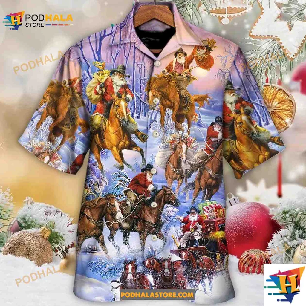 Santa Claus Horse Hawaiian Shirt, Festive Holiday Design For Christmas Cheer