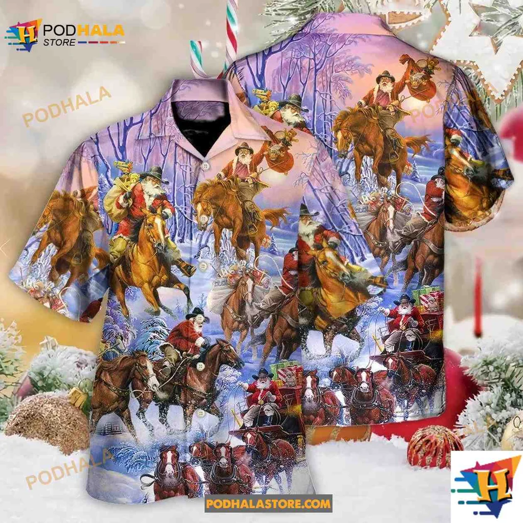 Santa Claus Horse Aloha Shirt, Festive Holiday Design For Christmas Cheer Santa Claus Horse Aloha Shirt, Festive Holiday Design For Christmas Cheer