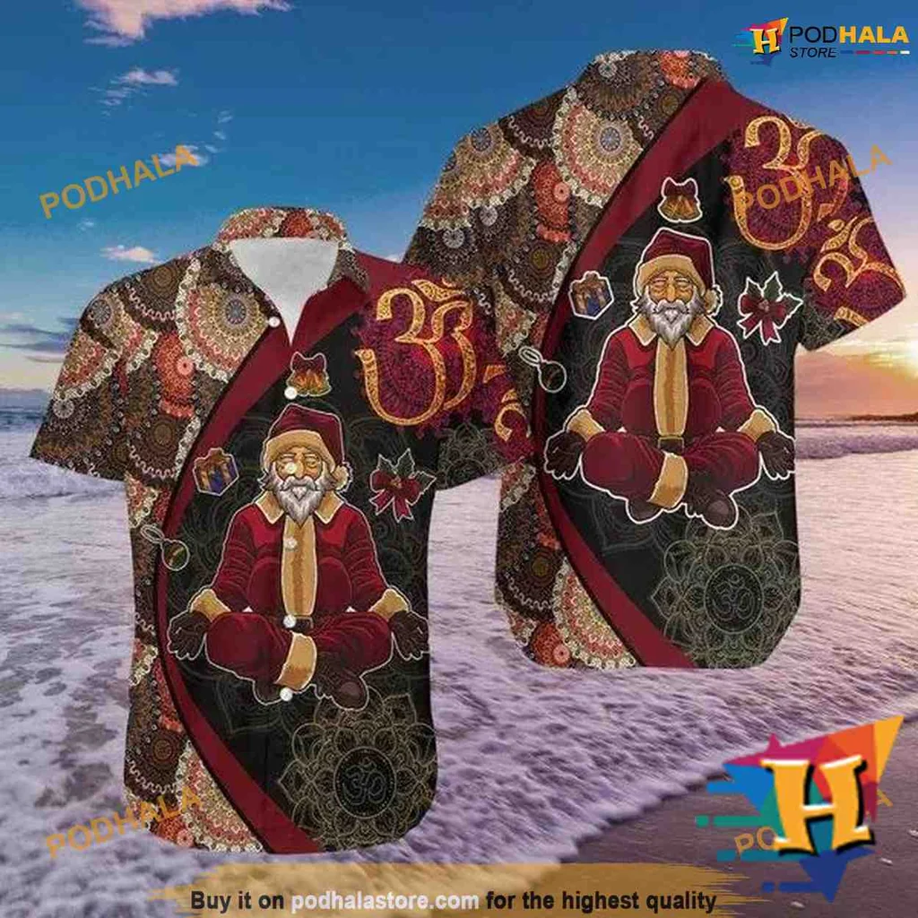 Santa Claus Meditation Hawaiian Shirt, Festive Aloha Design