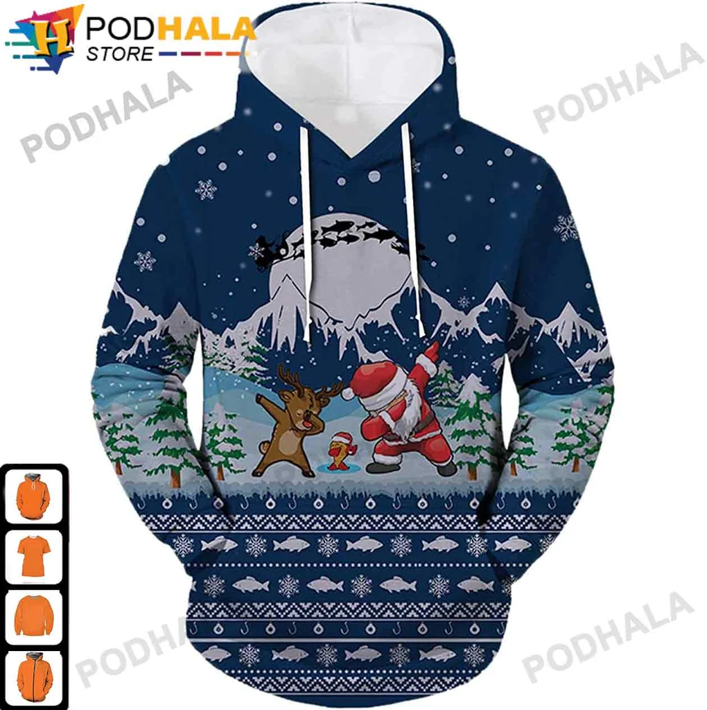 Santa Claus Reindeer Dabbing Hoodie, Funny Christmas Apparel For Holiday Cheer