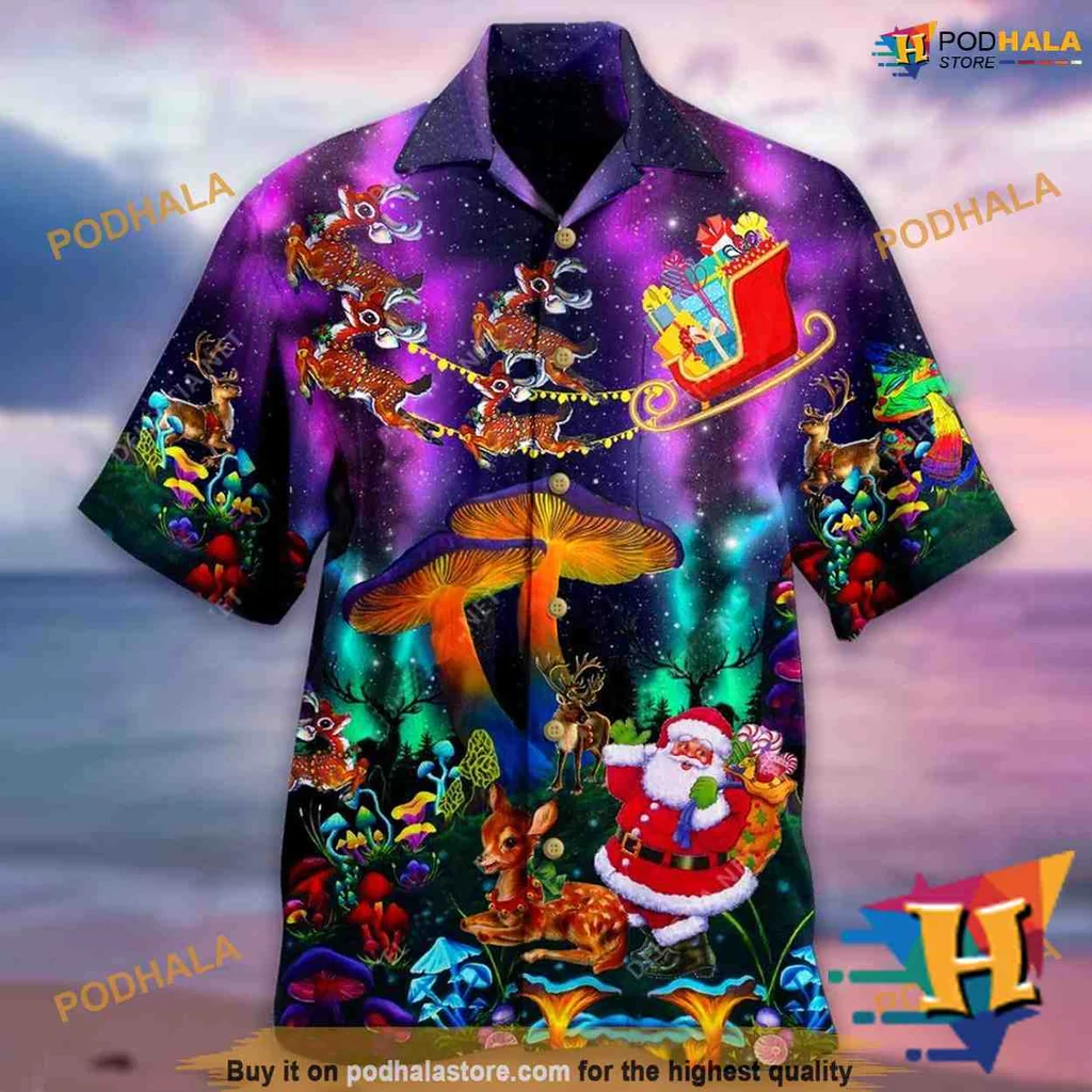 Santa Claus Reindeer Hawaiian Shirt With Colorful Cosmic Design