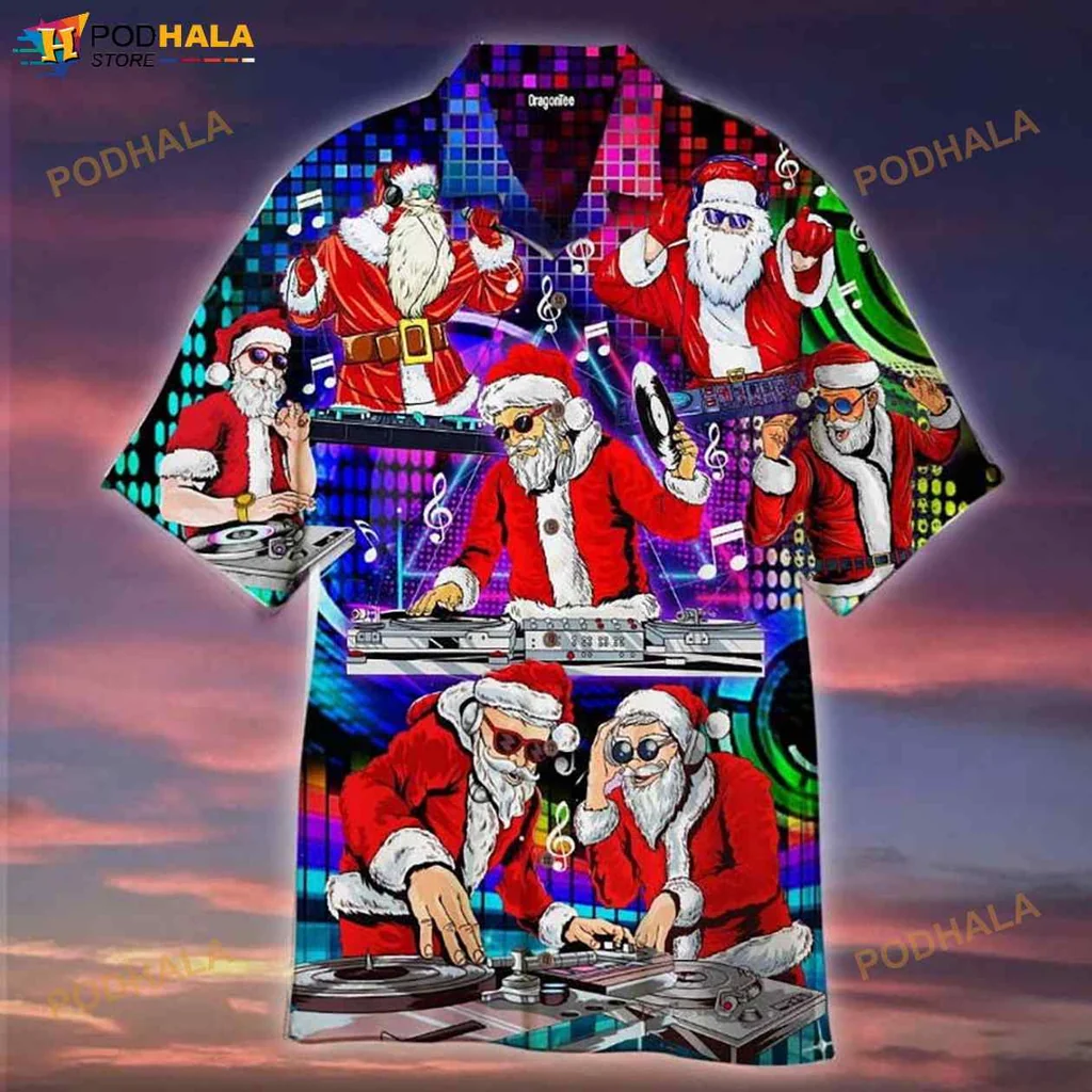 Santa Dj Hawaiian Shirt With Fun Christmas Music Design