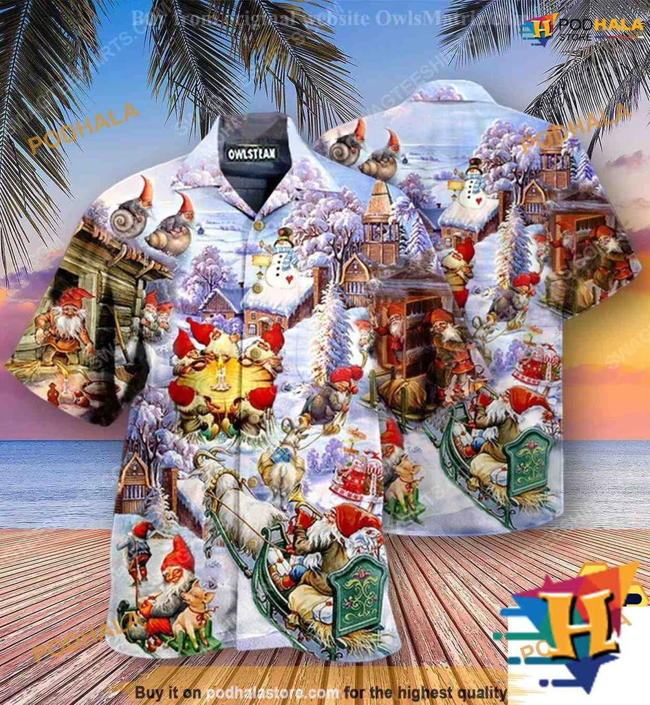 Santa Gnomes Holiday Hawaiian Shirt With Festive Christmas Design