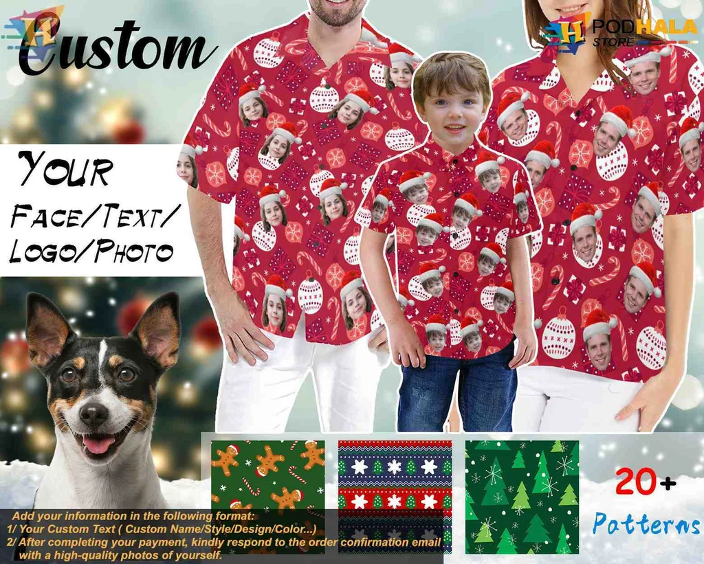 Santa Hat Face Hawaiian Shirt With Festive Holiday Design