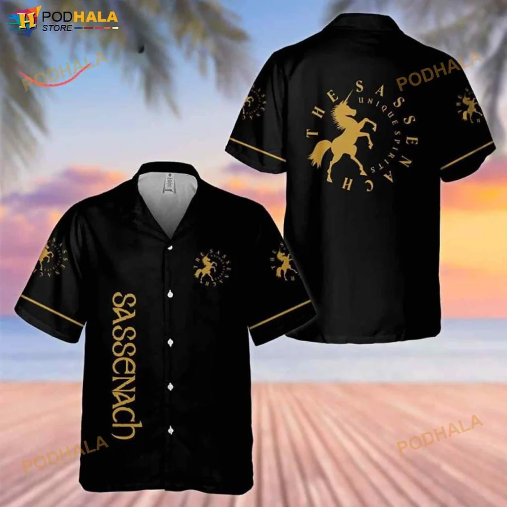 Sassenach Unicorn Hawaiian Shirt With Golden Horse Design