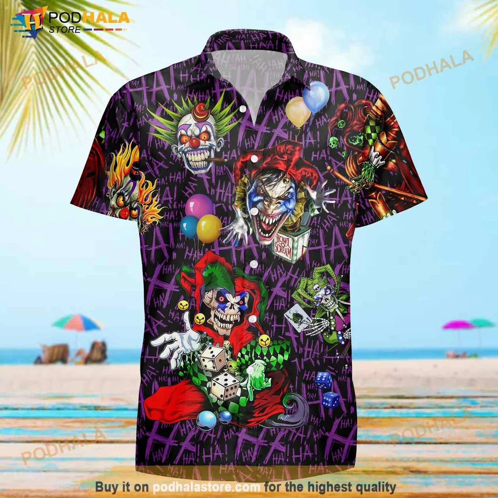 Scary Skull Clowns Hawaiian Shirt With Colorful Carnival Design
