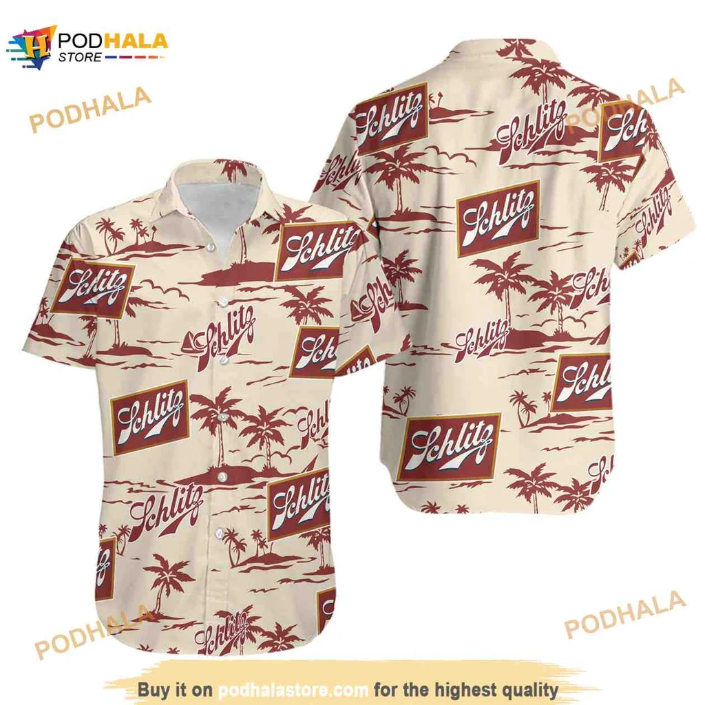 Schlitz Beer Hawaiian Shirt With Vintage Palm Tree Pattern