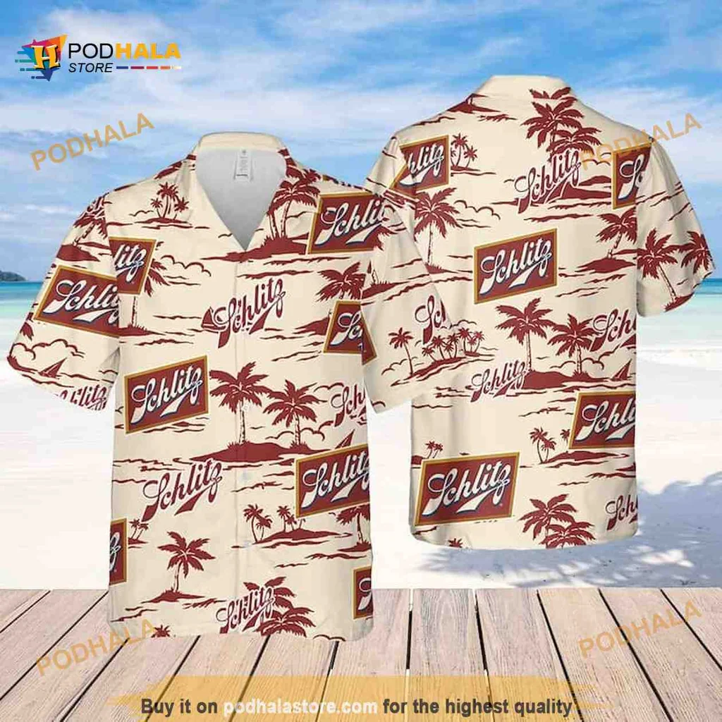 Schlitz Beer Palm Tree Hawaiian Shirt With Tropical Beach Design