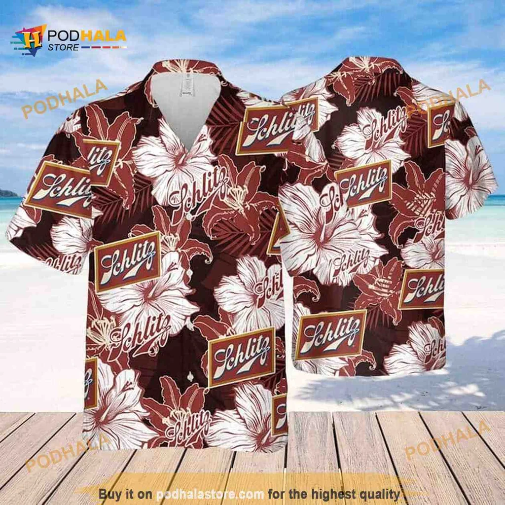 Schlitz Beer Tropical Shirt With Vintage Flower Pattern