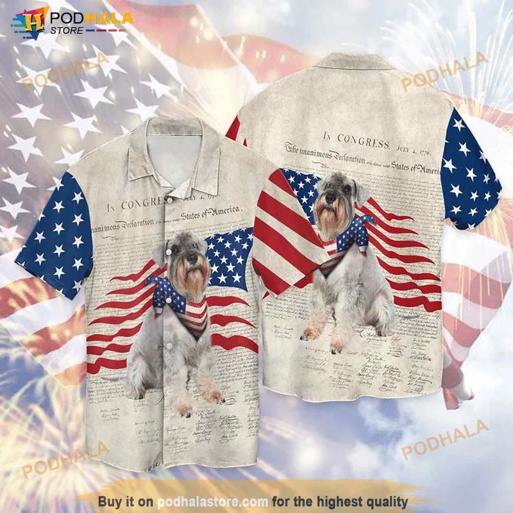 Schnauzer Patriotic Hawaiian Shirt With American Flag Design