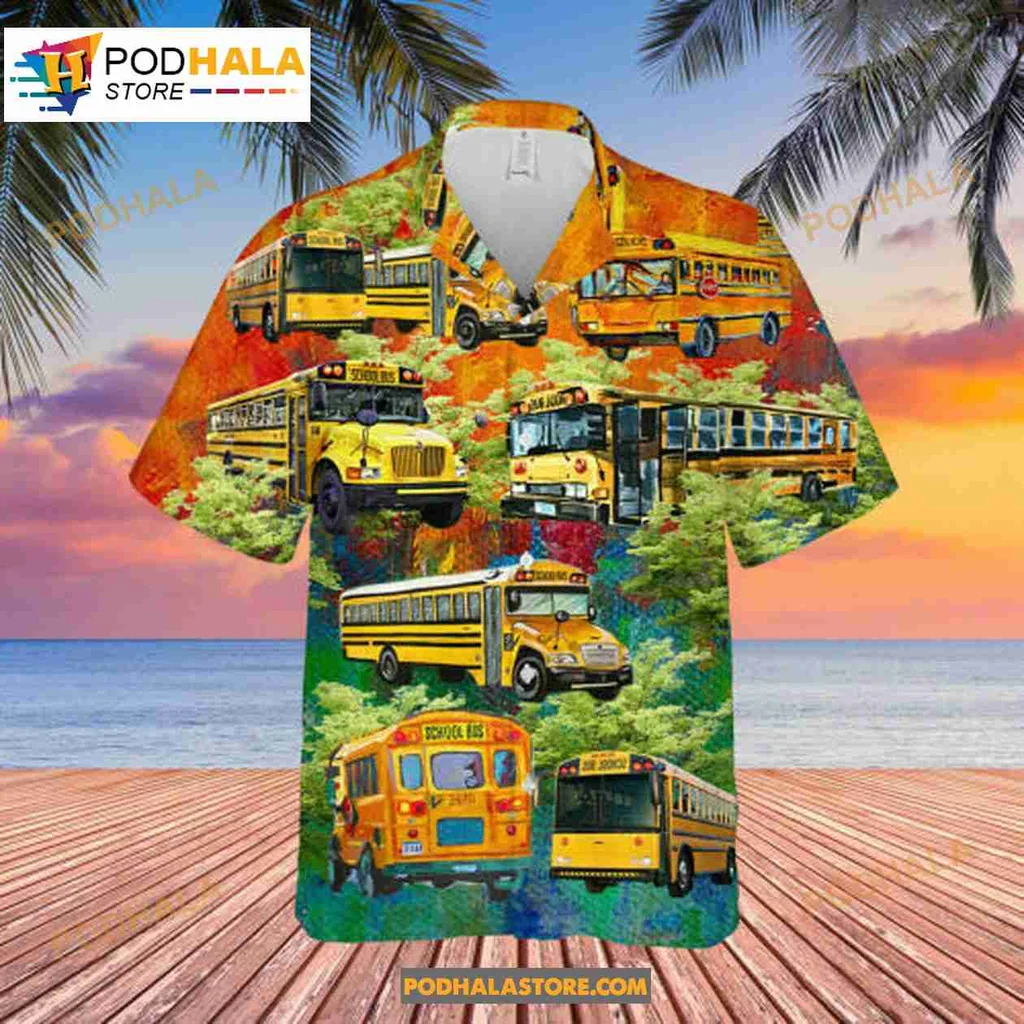 School Bus Driver Hawaiian Shirt With Colorful Tropical Design
