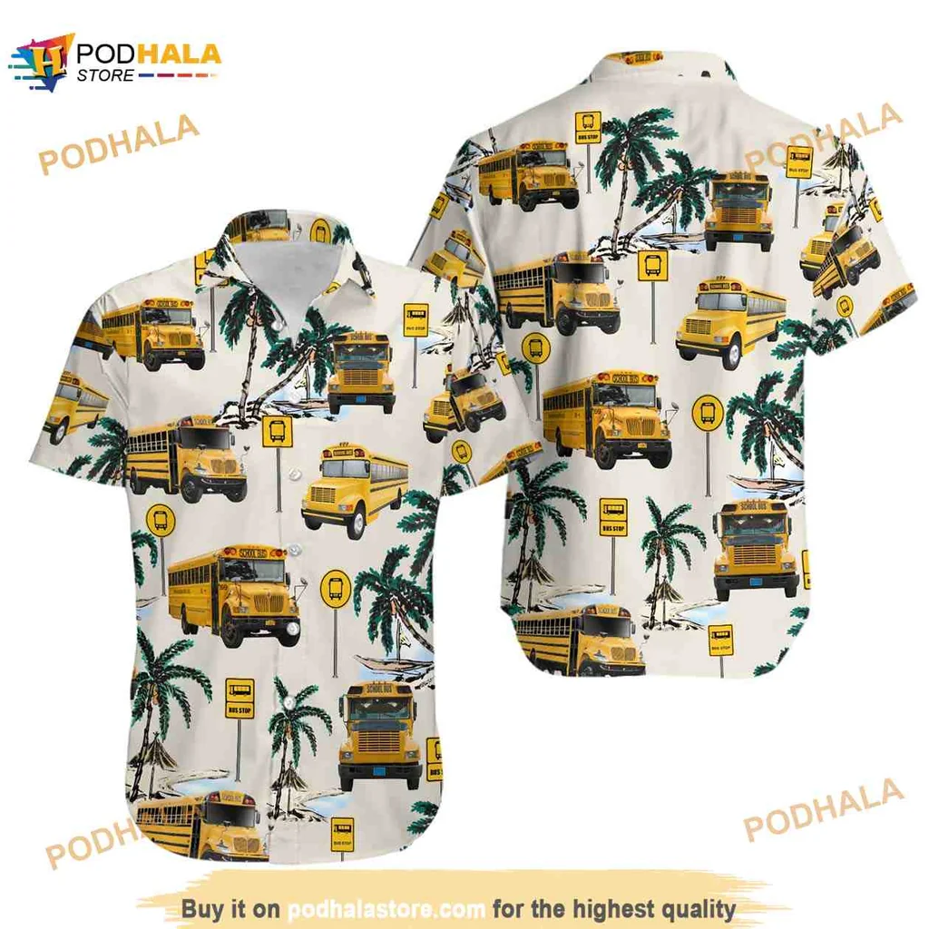 School Bus Tropical Aloha Shirt With Fun Beach Vibes