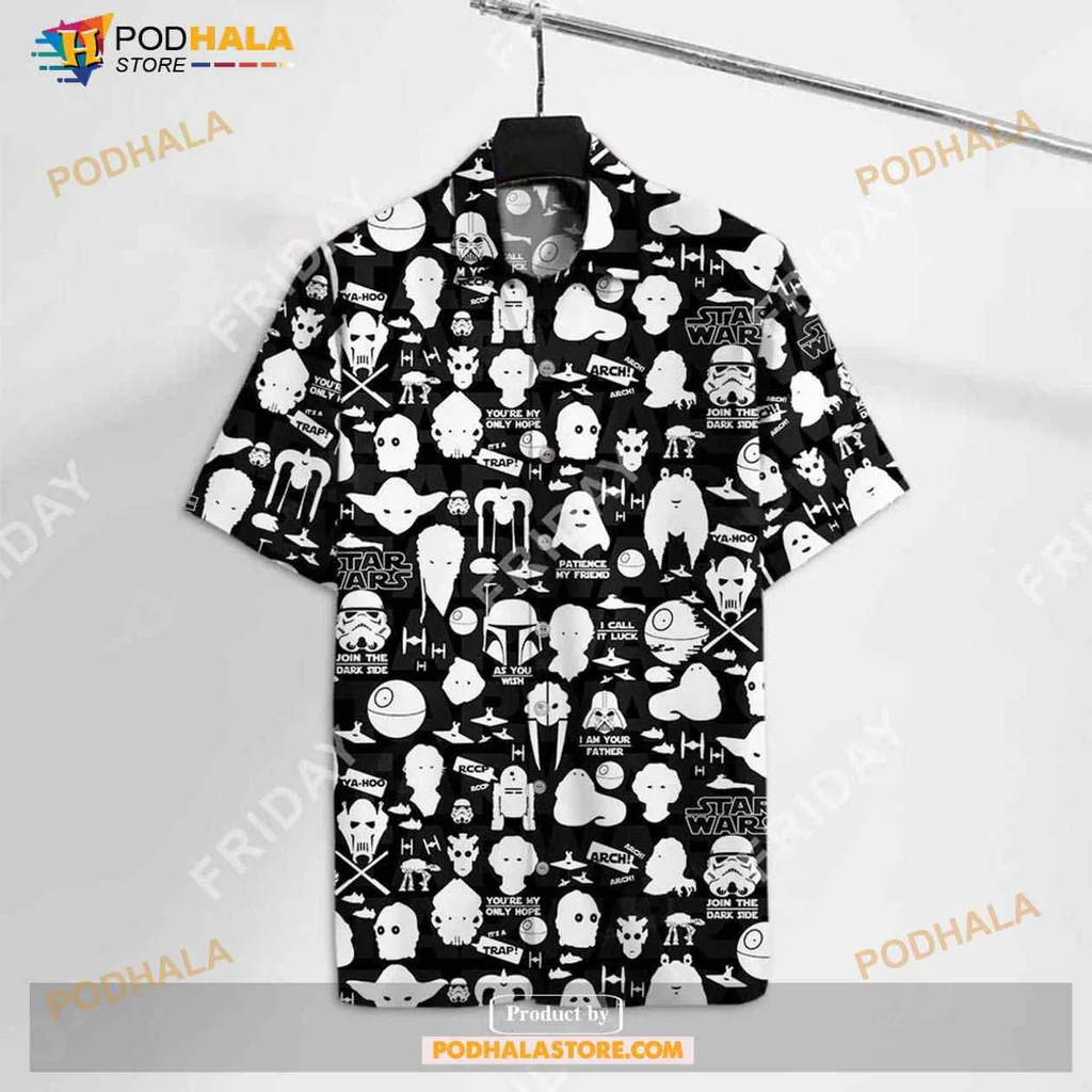 Sci Fi Character Graphic Hawaiian Shirt With Playful Cartoon Silhouettes