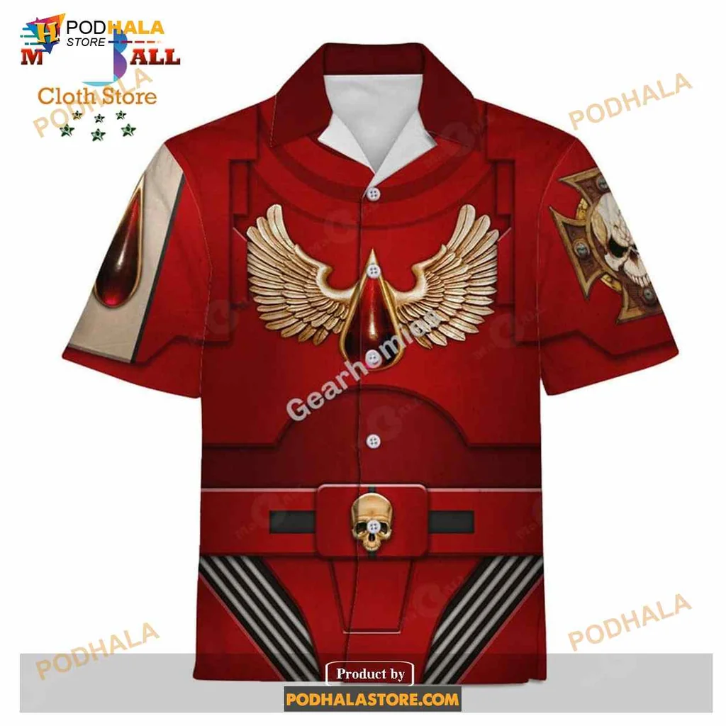 Sci Fi Fantasy Armor Hawaiian Shirt With Bold Skull And Wing Design