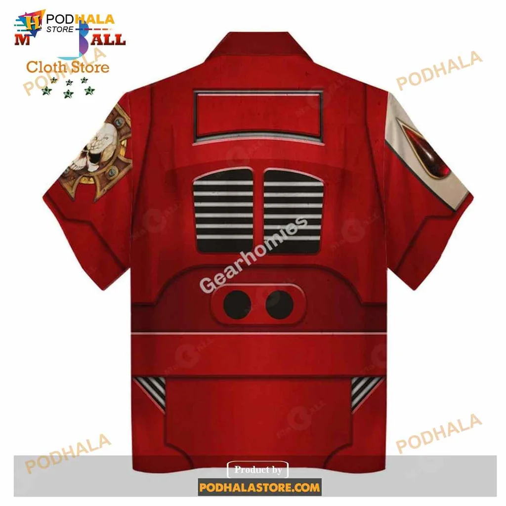Sci Fi Fantasy Armor Aloha Shirt With Bold Skull And Wing Design Sci Fi Fantasy Armor Aloha Shirt With Bold Skull And Wing Design
