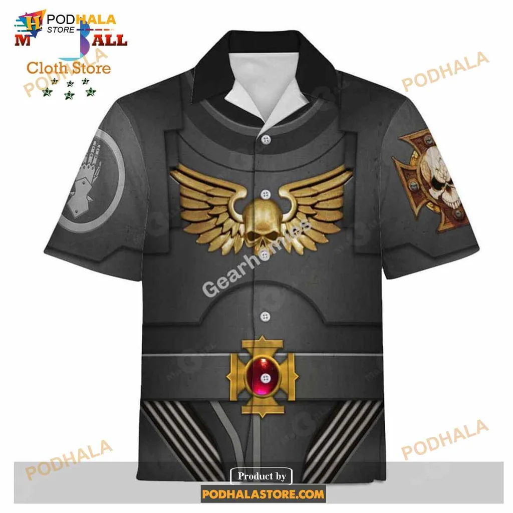 Sci Fi Fantasy Armor Hawaiian Shirt With Skull And Wings Design