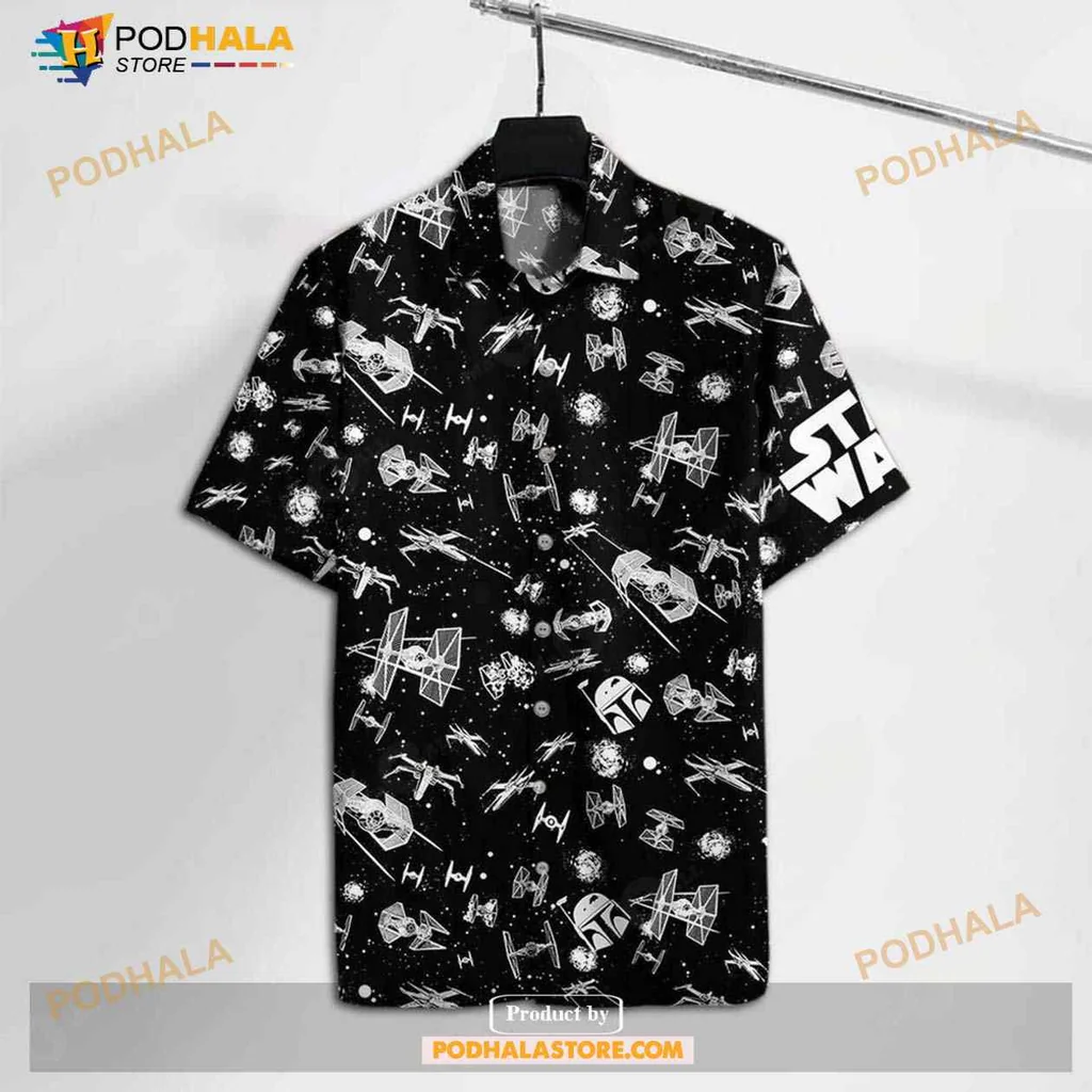 Sci Fi Starfighter Hawaiian Shirt, Black Background With Iconic Space Ships