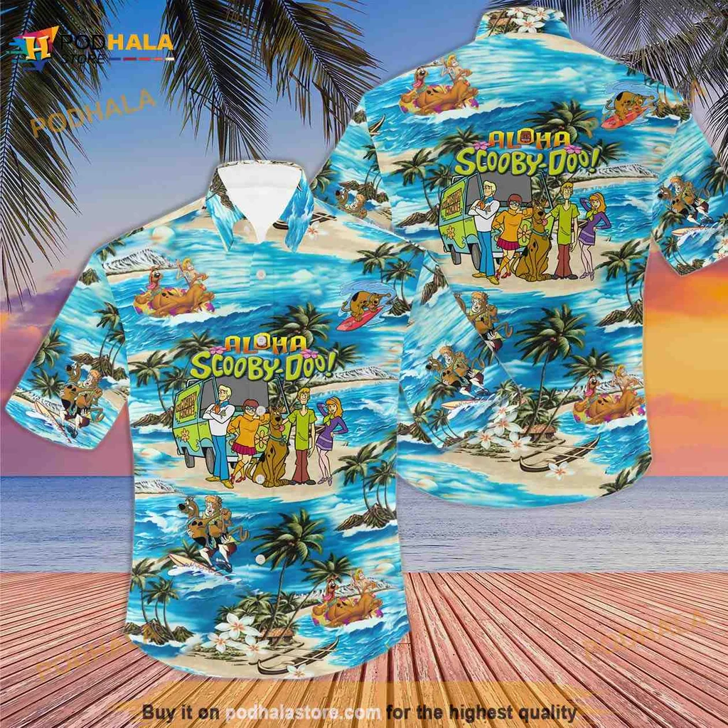Scooby Doo Beach Hawaiian Shirt Featuring Tropical Characters And Waves