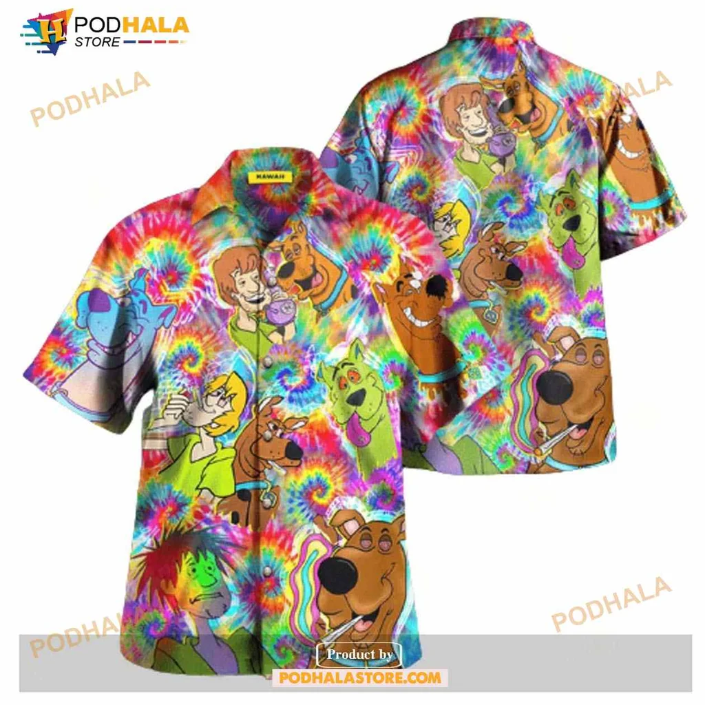 Scooby Doo Funny Hawaiian Shirt With Colorful Tie Dye Design