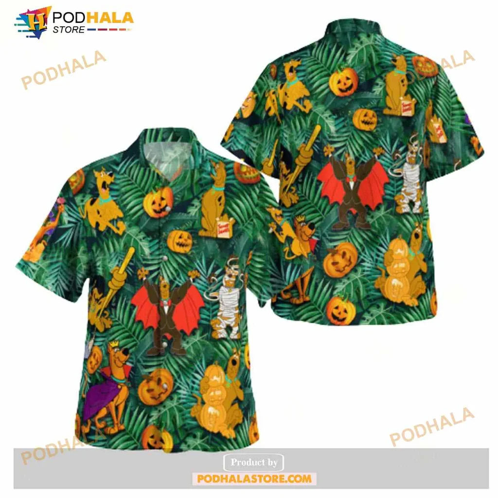 Scooby Doo Halloween Aloha Shirt With Fun Tropical Characters