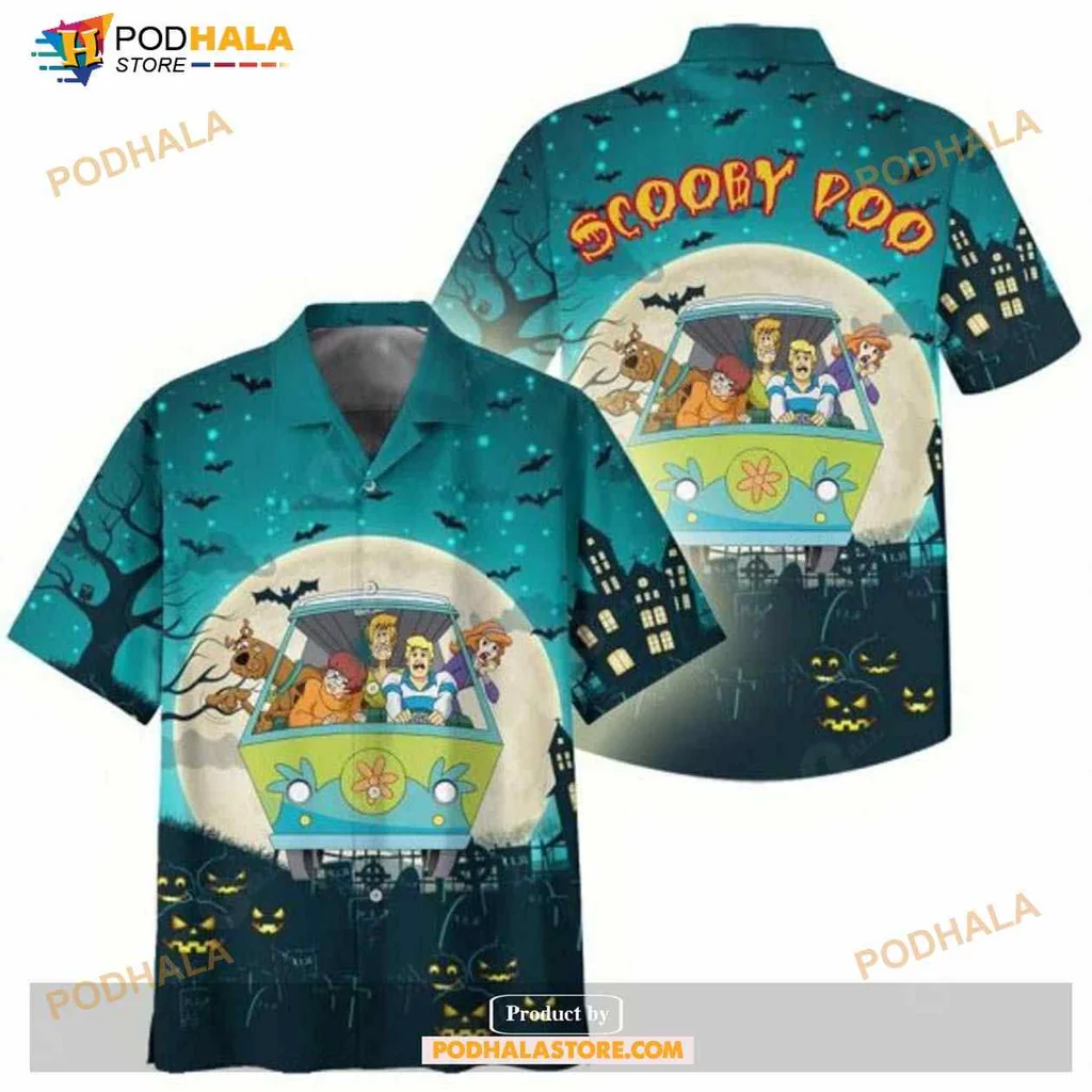 Scooby Doo Halloween Hawaiian Shirt Featuring Mystery Machine And Characters